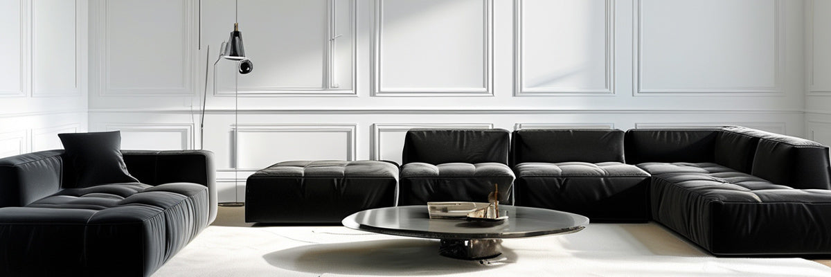 black sofa walls