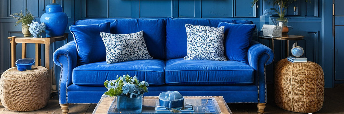 decorate blue couch