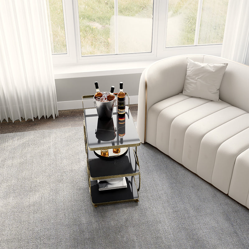 Eden Common Luxury Iron 3-Tier Coffee Rolling Gold Bar Cart with Handle & Wheels