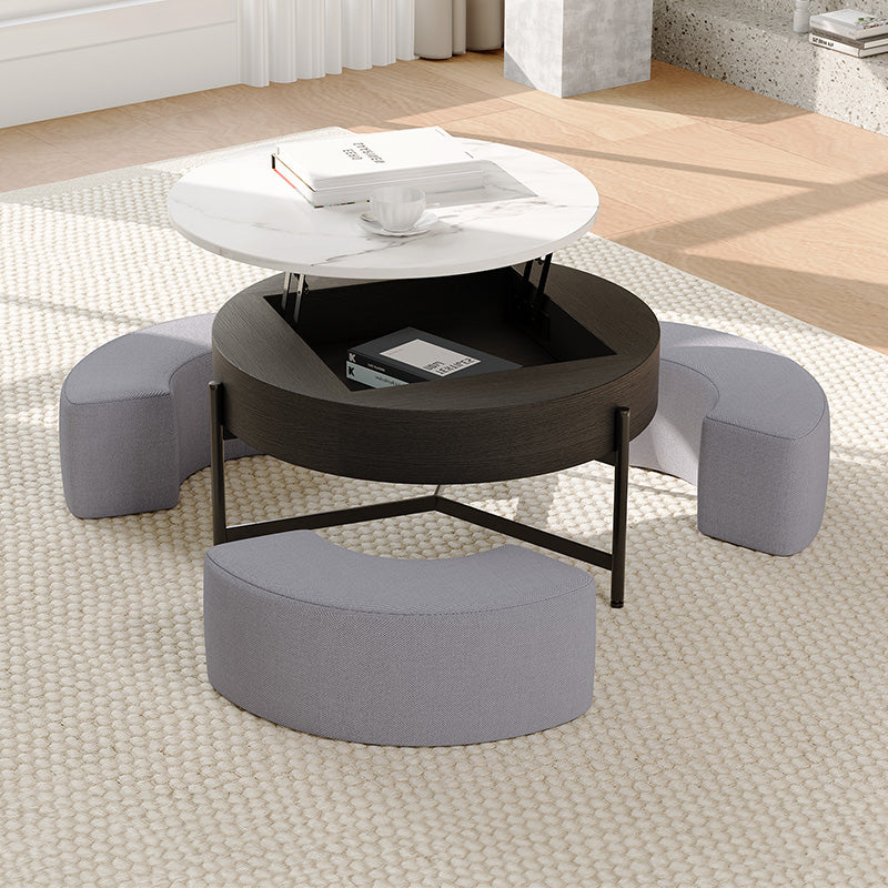 Thomas Modern Round Lift-Top Coffee Table with Storage and Ottoman