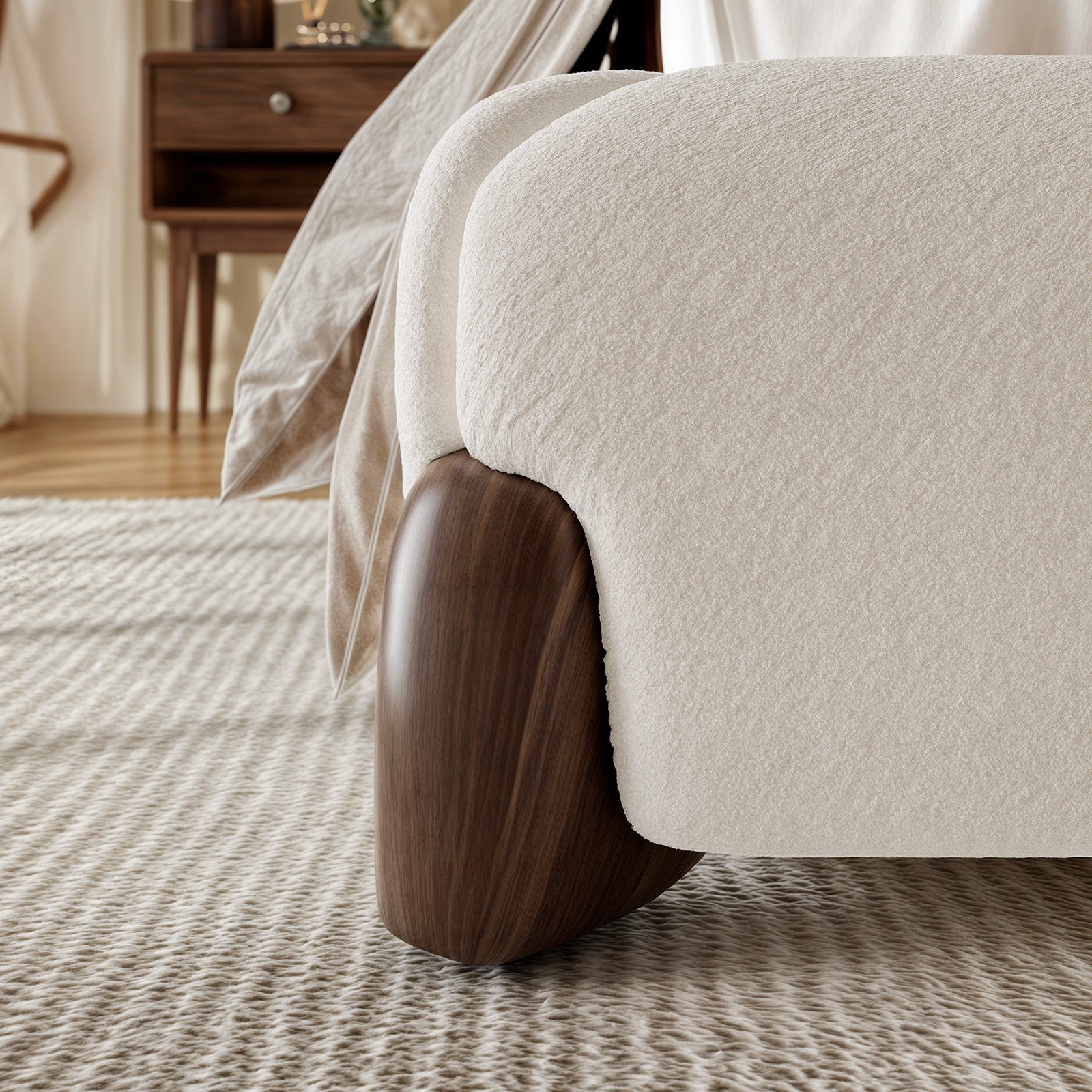 Miya Japandi Upholstered Sherpa Queen/King Platform Bed Frame with Thickness Headboard
