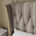 Sophie Common Luxury Tufted Grey Upholstered Wingback Platform Bed Frame Queen with Headboard