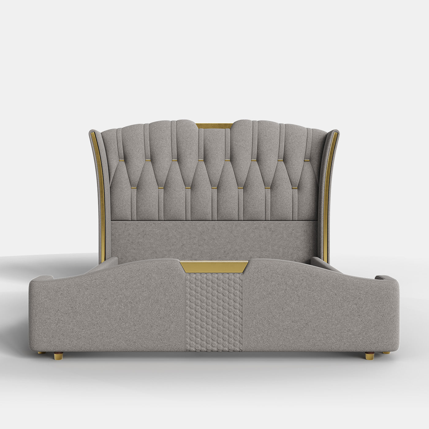 Sophie Common Luxury Tufted Grey Upholstered Wingback Platform Bed Frame Queen with Headboard