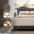 Kelly Nordic Grey Velvet Upholstered Queen Platform Bed Frame with Cloud Headboard
