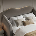 Kelly Nordic Grey Velvet Upholstered Queen Platform Bed Frame with Cloud Headboard