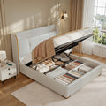 George Modern White PU Leather Upholstered Platform Bed Frame King Size with Headboard