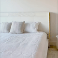 George Modern White PU Leather Upholstered Platform Bed Frame King Size with Headboard