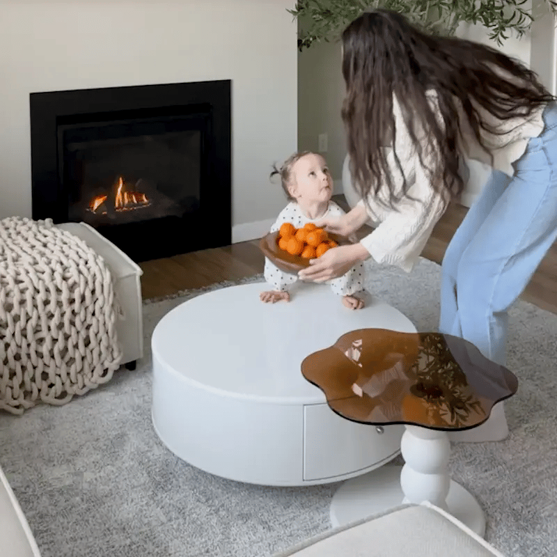 Elina Nordic Rotatable Nesting Coffee Table with Drawers