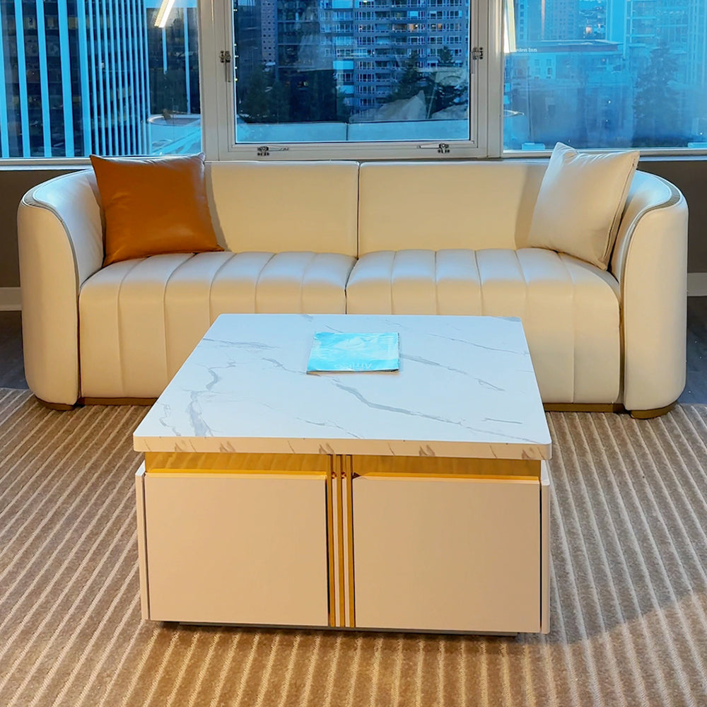 Sophie Common Luxury Small White Square Coffee Table with storage Drawers