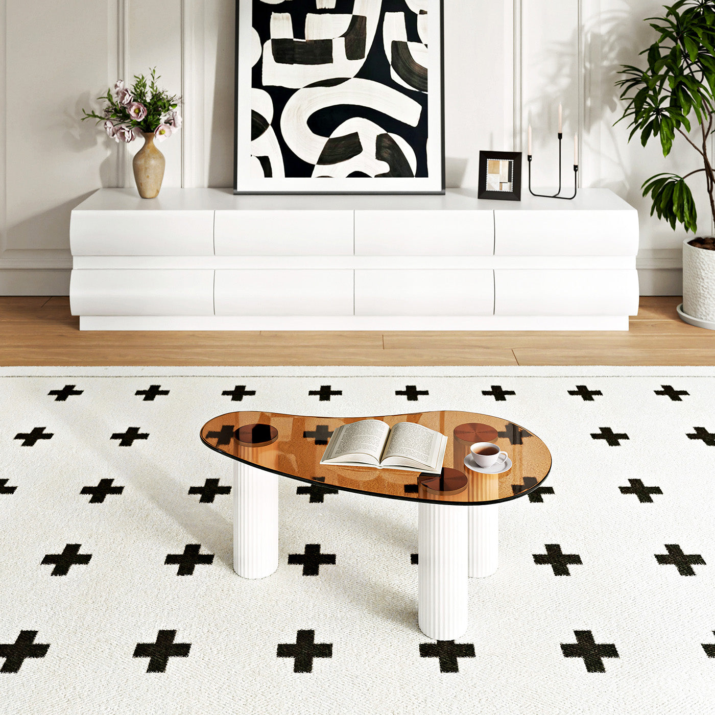 Kelly Nordic 79.2" White TV Stand & TV Cabinet & Coffee Table Set