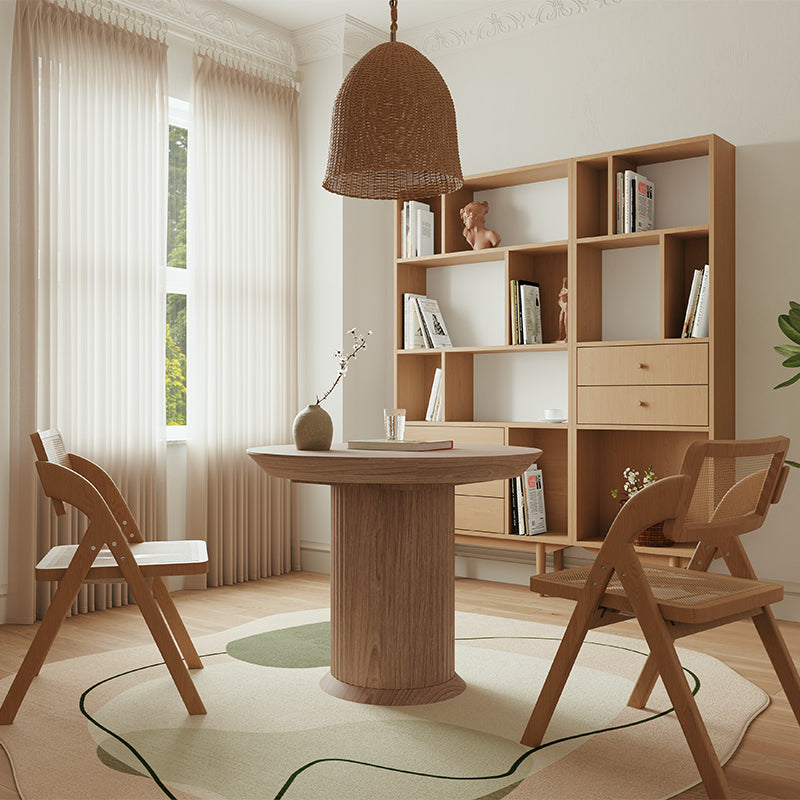 Miya Japandi 35.5" Small Round Wooden Dining Table for 2 with Pedestal Base