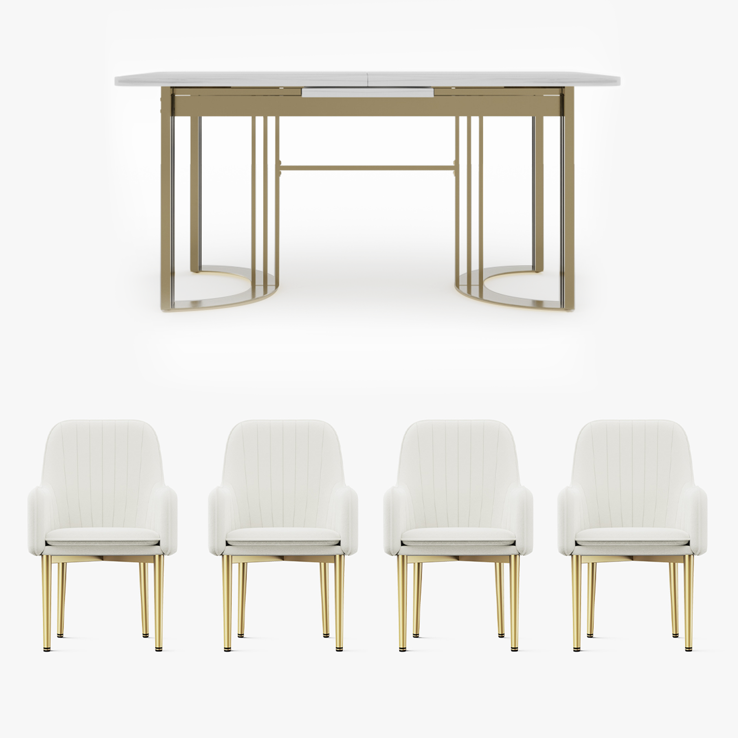 Eden Common Luxury Extendable 63 inch -78.7 inch White Rectangular Dining Table Set with 4 Chairs