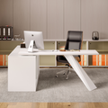 George Modern Home Office White Large L Shaped Executive Desk with Drawers & Cabinet