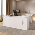 George Modern Home Office White Large L Shaped Executive Desk with Drawers & Cabinet