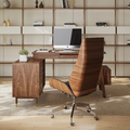 Miya Japandi Walnut Office Desk & PU Leather Swivel Office Chair Set