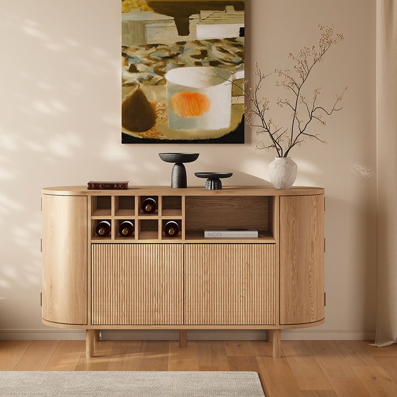 Todd Japandi Light Brown Wood 59.1" Kitchen Sideboard Buffet Cabinet with Storage