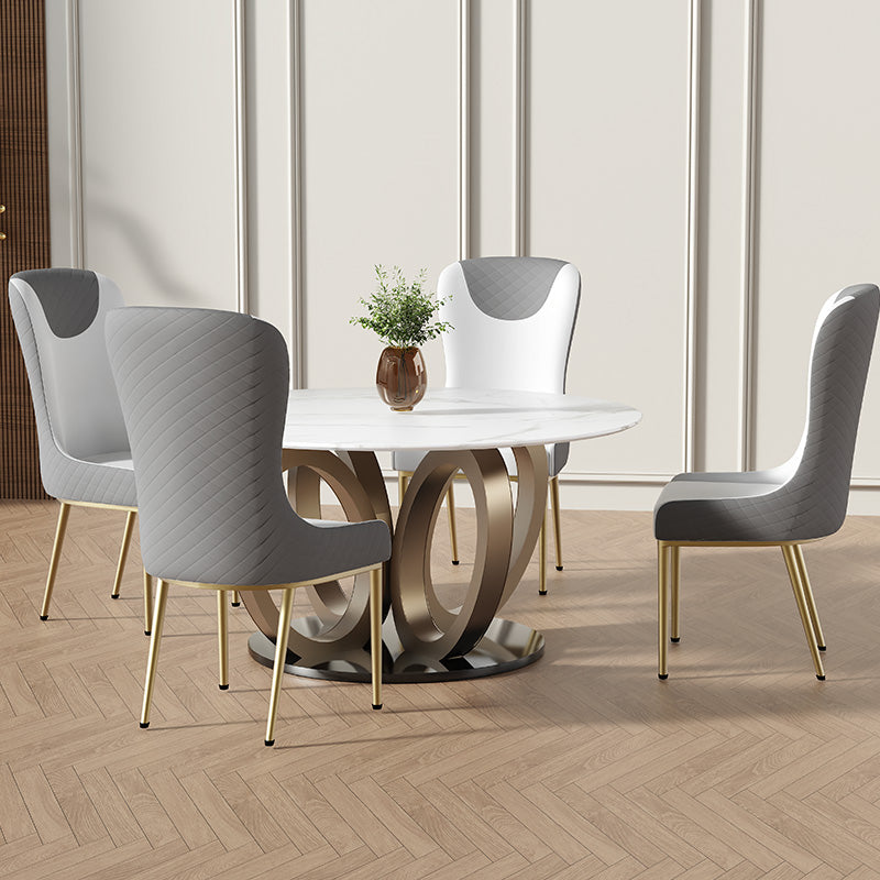 Sophie Common Luxury White Dining Room Chair Leather with Gray High Back