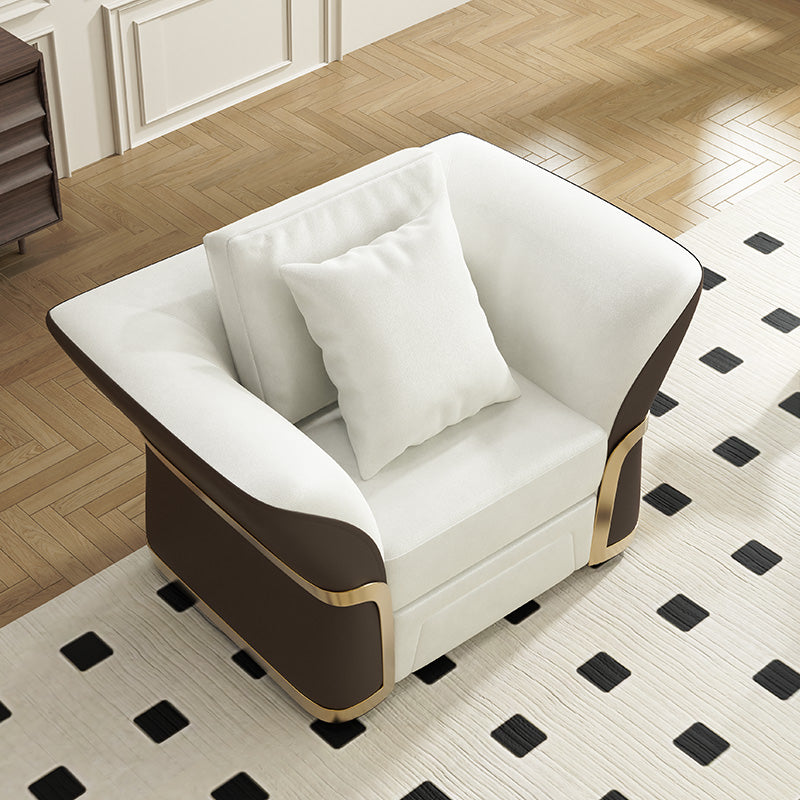 Cassandra Common Luxury Brown & White Modern PU Leather Club Armchair for Living Room