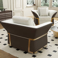 Cassandra Common Luxury Brown & White Modern PU Leather Club Armchair for Living Room