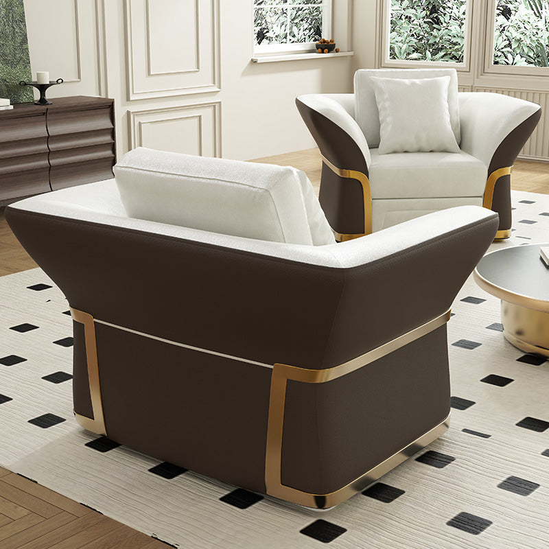 Cassandra Common Luxury Brown & White Modern PU Leather Club Armchair for Living Room
