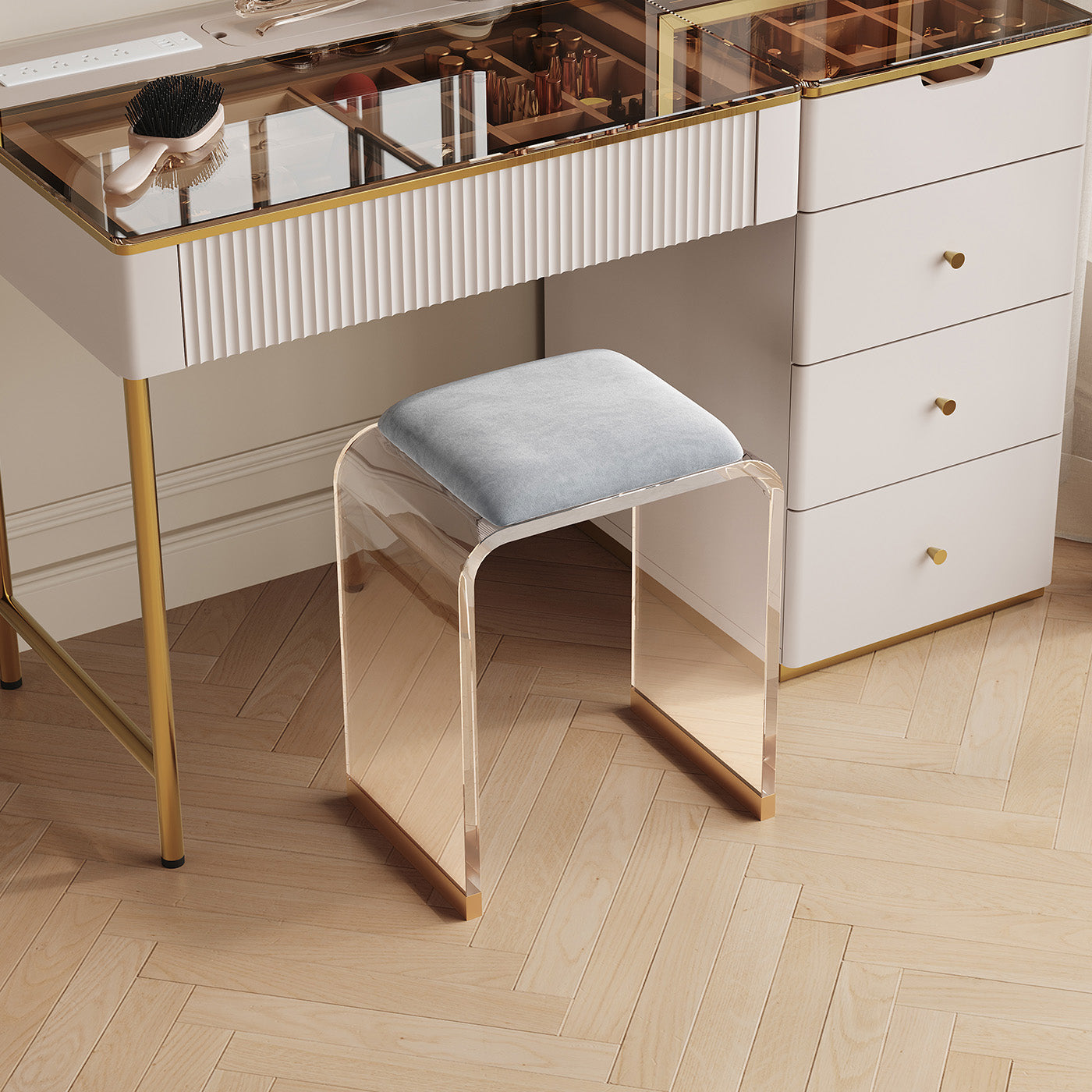 Sophie Common Luxury Acrylic Small Ottoman Stool  for Dorm Room White