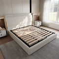 George Modern PU Leather Upholstered White Platform King Bed Frame Set with 2 Nightstands