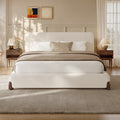 Miya Japandi Upholstered Sherpa Queen/King Platform Bed Frame with Thickness Headboard