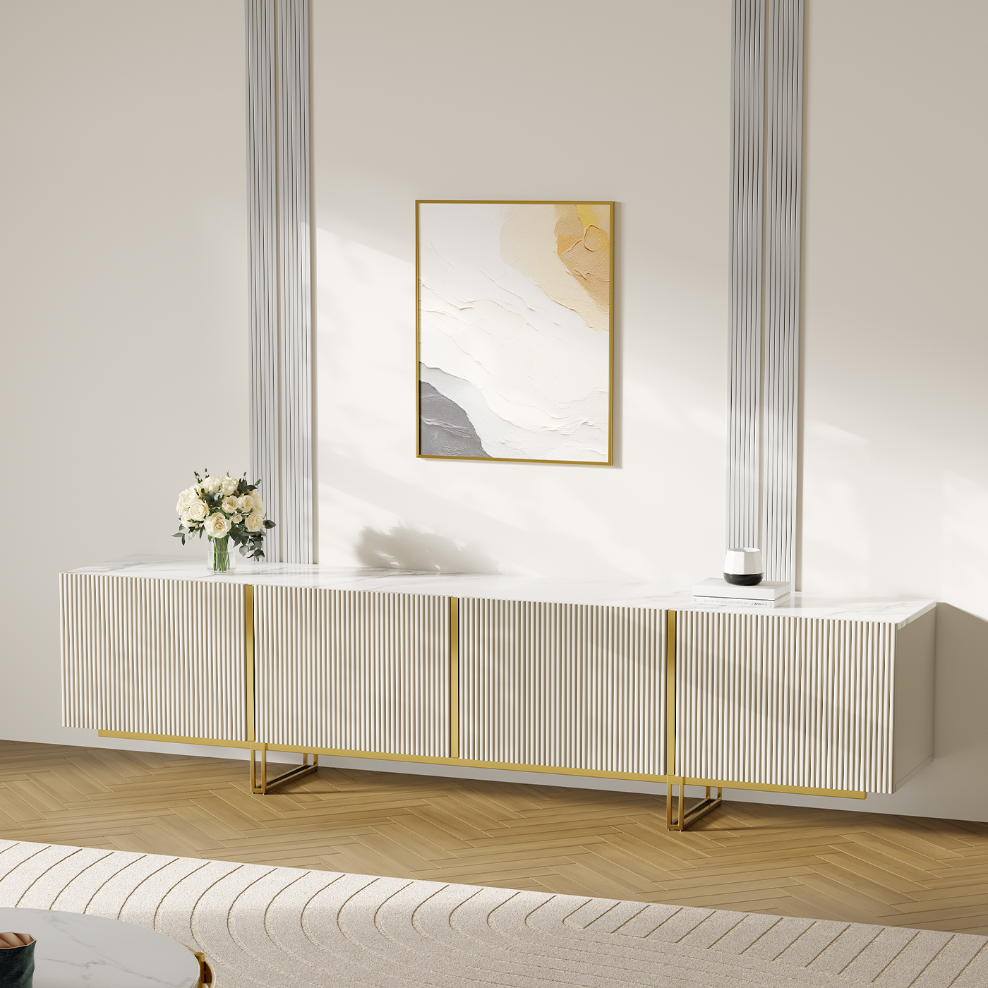 Cassandra Common Luxury Off White Large Media Console & Sideboard Set