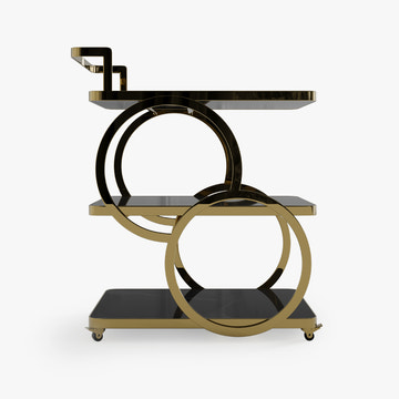 Eden Common Luxury Iron 3-Tier Coffee Rolling Gold Bar Cart with Handle & Wheels