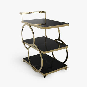 Eden Common Luxury Iron 3-Tier Coffee Rolling Gold Bar Cart with Handle & Wheels