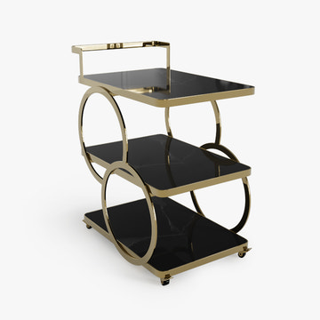 Eden Common Luxury Iron 3-Tier Coffee Rolling Gold Bar Cart with Handle & Wheels