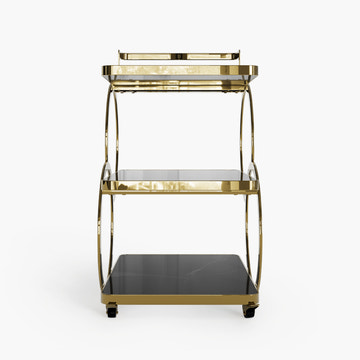 Eden Common Luxury Iron 3-Tier Coffee Rolling Gold Bar Cart with Handle & Wheels