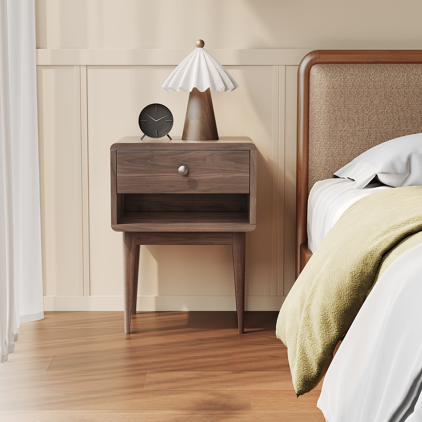 Solid Wood Walnut Bedside Table | Aliving Home Japandi Solid Wood Walnut Bedside Table | Aliving Home Japandi