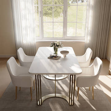 Eden Common Luxury 63 - 78.7 inch Modern White Rectangular Dining Table Extendable for 4 - 6 Persons