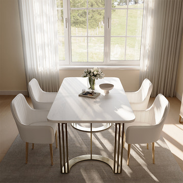 Eden Common Luxury 63 - 78.7 inch Modern White Rectangular Dining Table Extendable for 4 - 6 Persons
