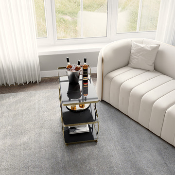 Eden Common Luxury Iron 3-Tier Coffee Rolling Gold Bar Cart with Handle & Wheels