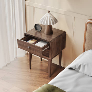 Miya Japandi Solid Wood Walnut Bedside Table with Storage
