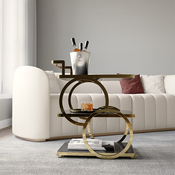 Eden Common Luxury Iron 3-Tier Coffee Rolling Gold Bar Cart with Handle & Wheels