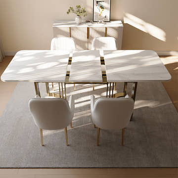 Eden Common Luxury 63 - 78.7 inch Modern White Rectangular Dining Table Extendable for 4 - 6 Persons