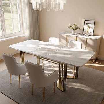 Eden Common Luxury 63 - 78.7 inch Modern White Rectangular Dining Table Extendable for 4 - 6 Persons