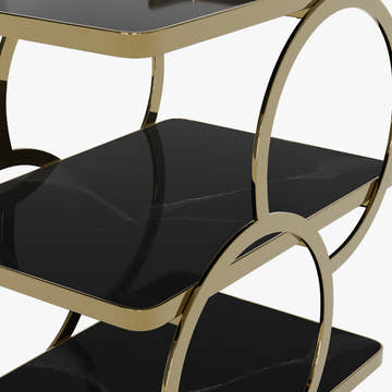 Eden Common Luxury Iron 3-Tier Coffee Rolling Gold Bar Cart with Handle & Wheels