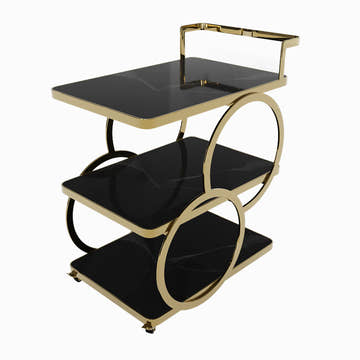 Eden Common Luxury Iron 3-Tier Coffee Rolling Gold Bar Cart with Handle & Wheels