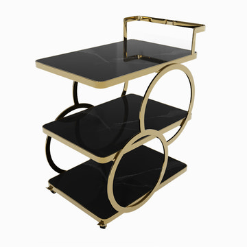 Eden Common Luxury Iron 3-Tier Coffee Rolling Gold Bar Cart with Handle & Wheels