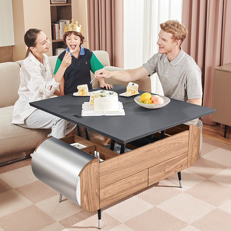 Lift-Top Coffee Table with Rounded Edges and Drawers