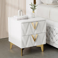 Sophie Common Luxury White 2-Drawer Nightstand with V-Shaped Facet & Gold Pulls