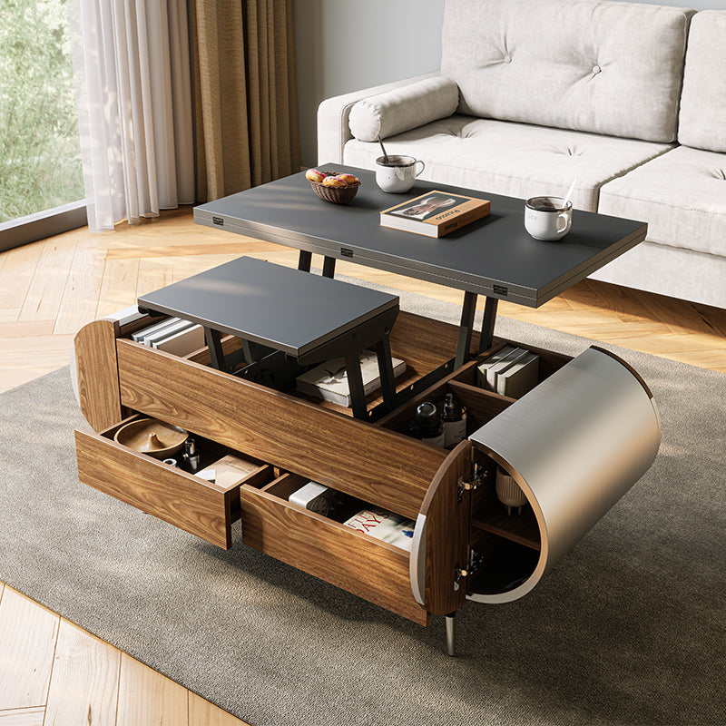 Lift-Top Coffee Table with Rounded Edges and Drawers Living Room Table