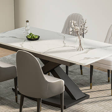 Thomas Modern Rectangular 55.2 Inch -70.9 Inch Extendable X Leg White Dining Table for 4-6 Seater