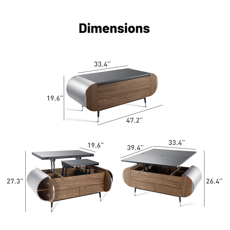 Lift-Top Coffee Table with Rounded Edges and Drawers