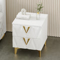 Sophie Common Luxury White 2-Drawer Nightstand with V-Shaped Facet & Gold Pulls