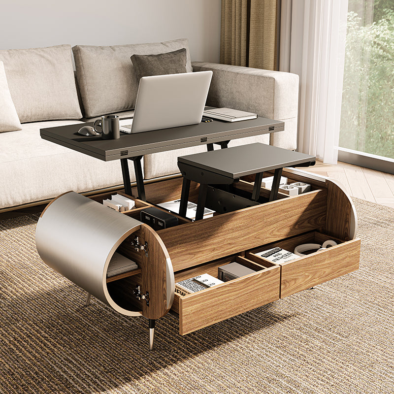 Lift-Top Coffee Table with Rounded Edges and Drawers